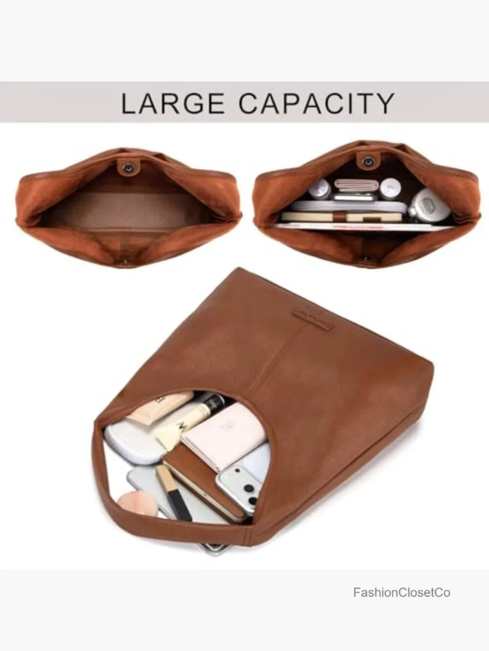 Slouchy Soft Hobo Shoulder Bag with Pouch Magnetic Closure